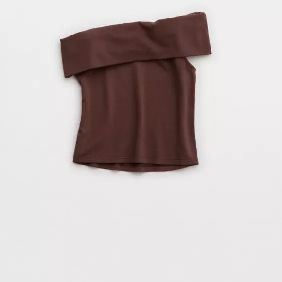 Aerie Crop Top Chill Up Multiway Foldover Shirt Brown XS - Picture 5 of 5